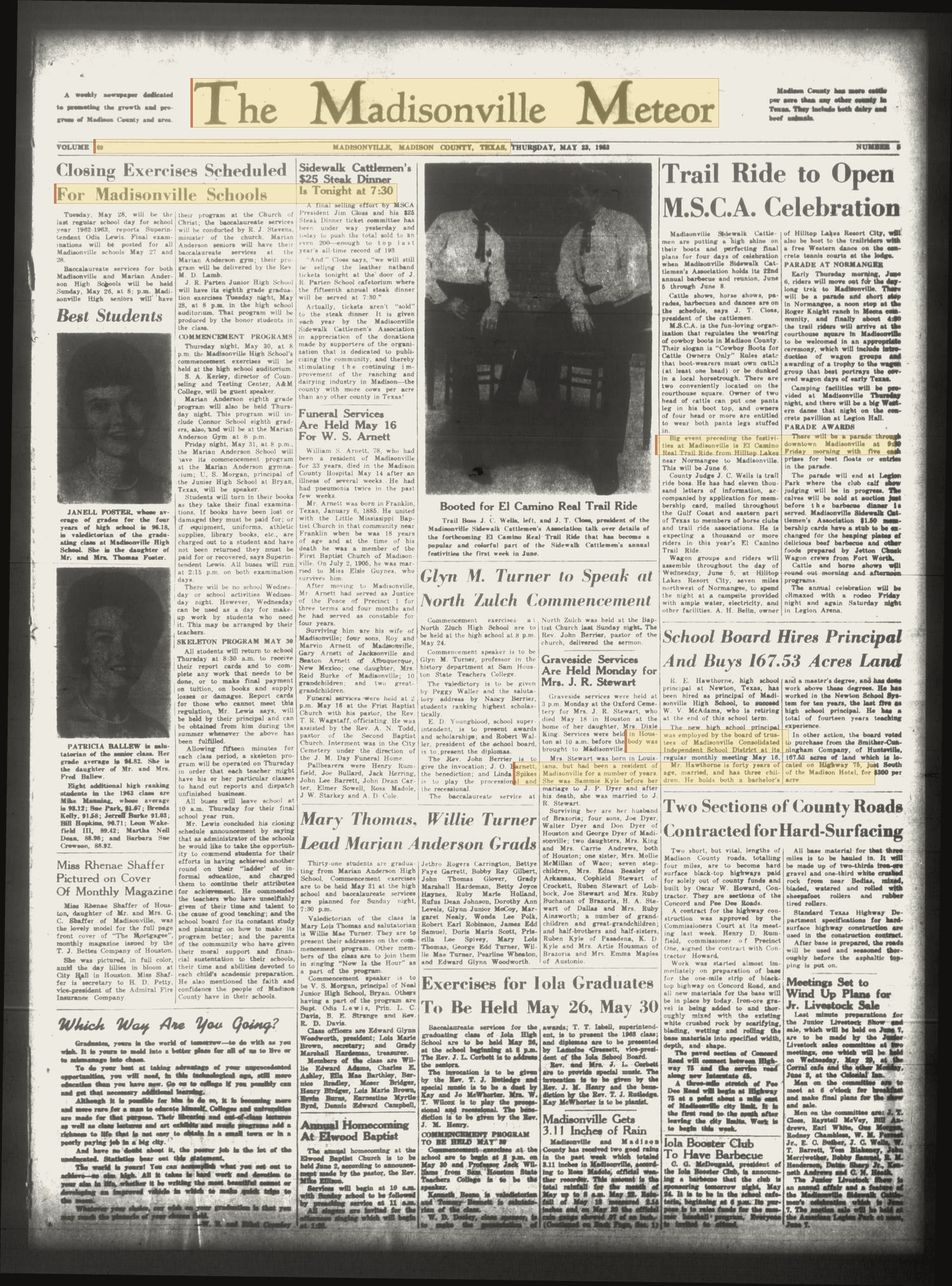 The Madisonville Meteor (Madisonville, Tex.), Vol. 69, No. 5, Ed. 1 Thursday, May 23, 1963